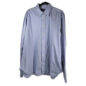 Tom James Executive Collection Men Large Blue Check French Cuff Dress Shirt